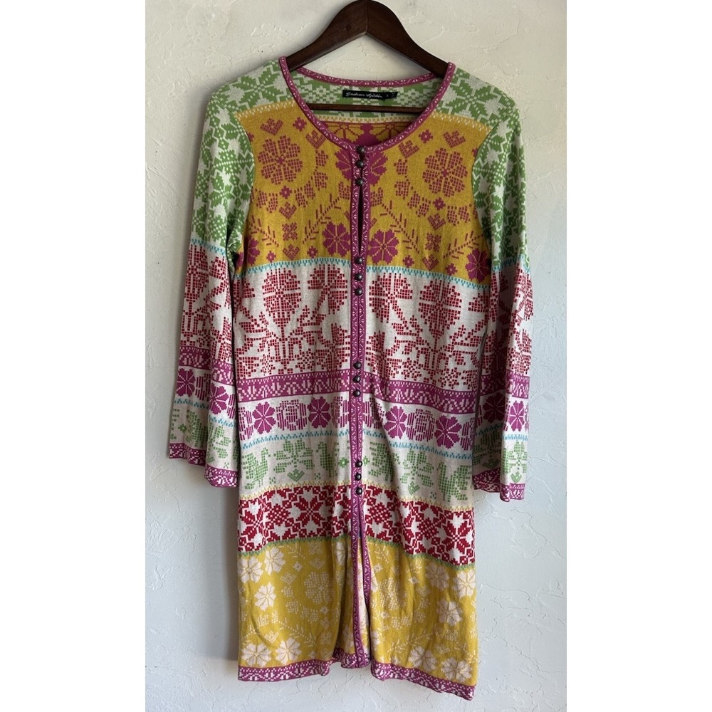 Gudrun Sjoden Cardigan Duster Sweater S Organic Cotton Print Bohemian Lagenlook
